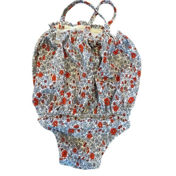 Baby Gap 6-12 Months Swimsuits Red & Blue Crisscross Button Up & Orange Stripes - Picture 4 of 7